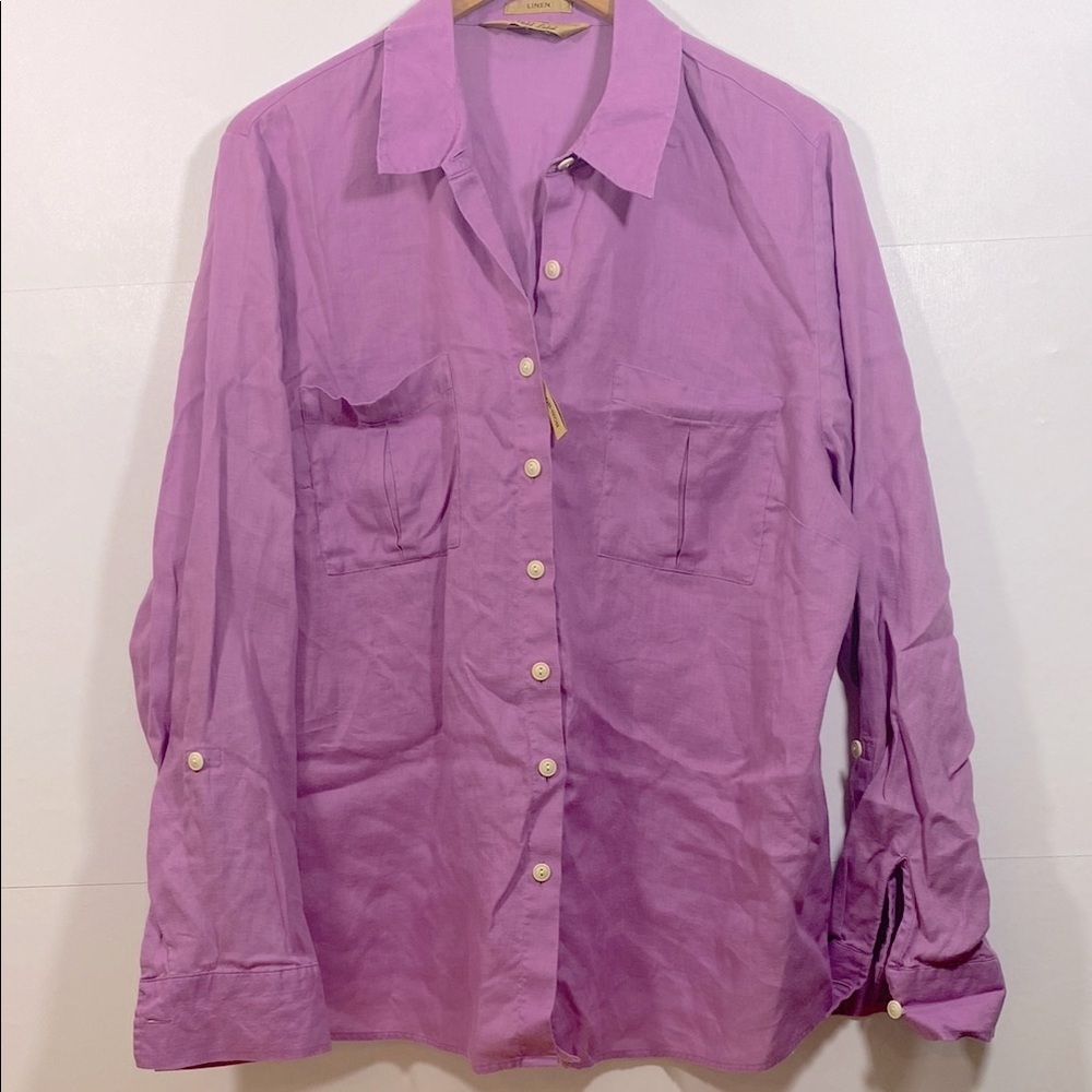 Investments 100% Linen Light Purple Button Down Shirt